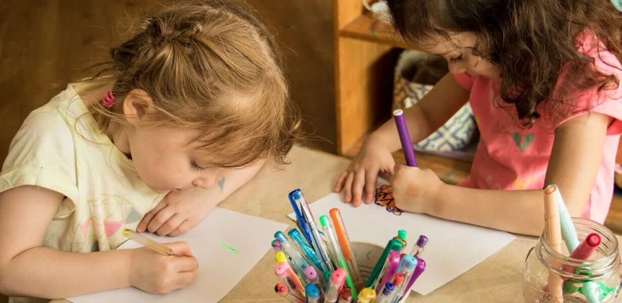 two children drawing