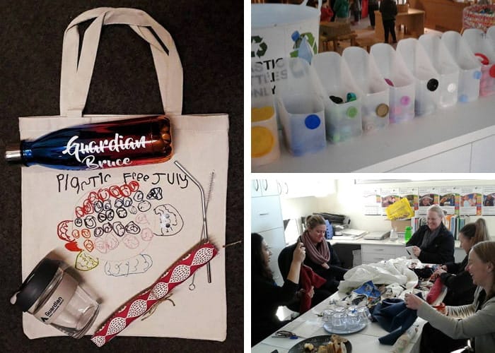 Plastic Free July Guardian bag and educators working