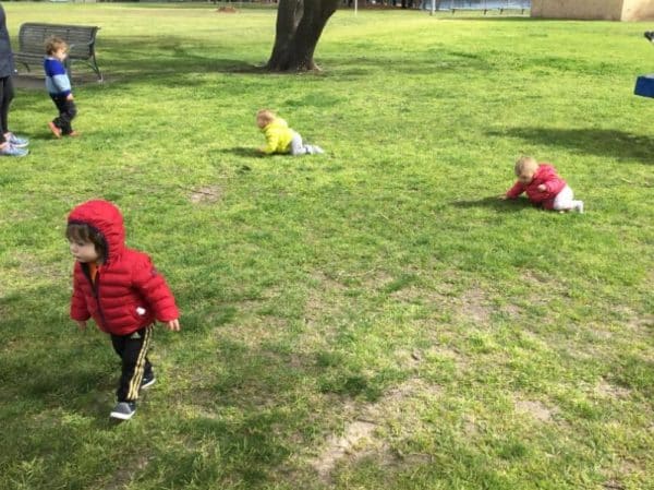 babies exploring surroundings on excursion with Octo-Pram