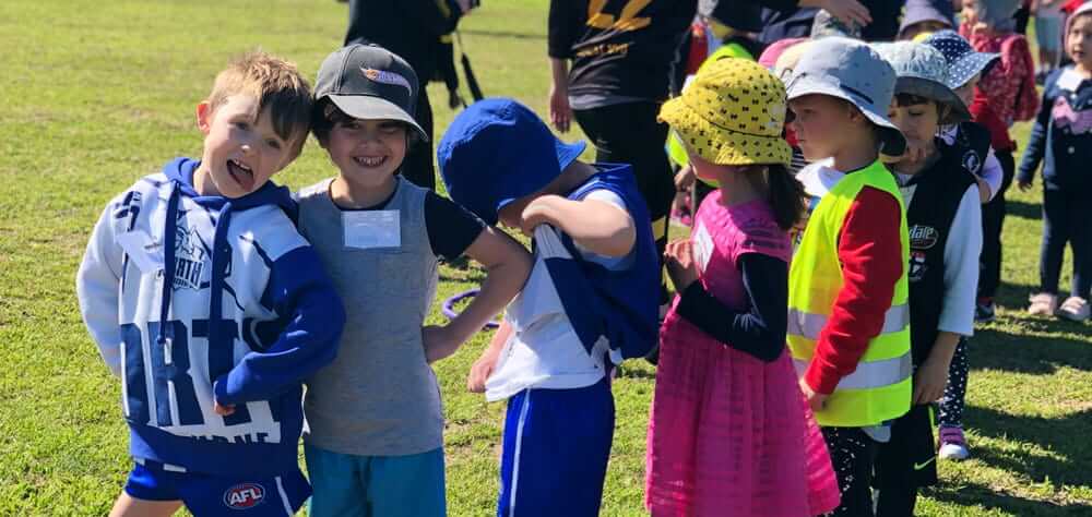 Guardian Pascoe Vale children in line at AFL Gala Day