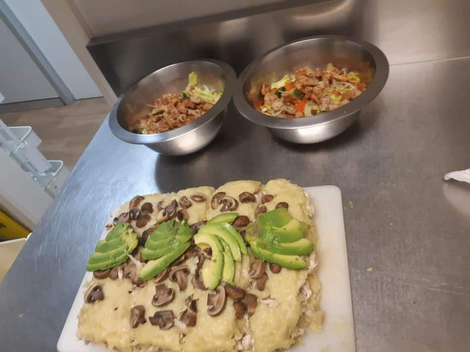 Peruvian Causa Rellena served with salad