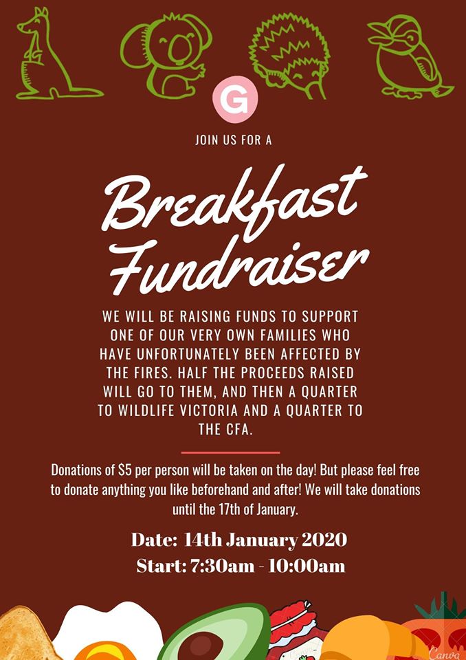 breakfast fundraiser flyer to support those affected by bushfires