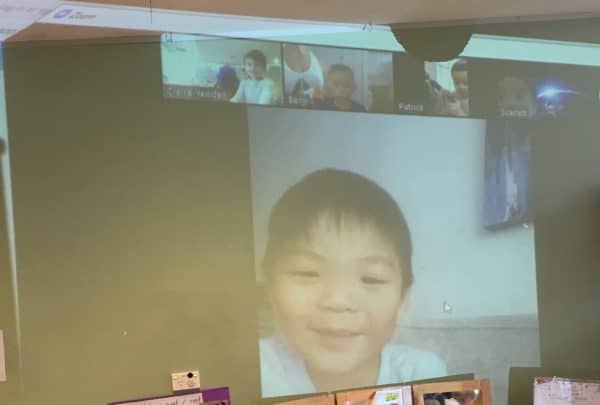 Group of children talking on Skype