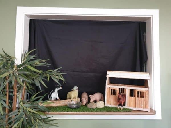 window puppet show set up at childcare centre