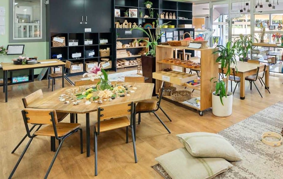 Beautifully organised learning space at Guardian Childcare Balmain Cove, NSW, showcasing natural resources and inviting setup for engaging sensory and nature-based activities.