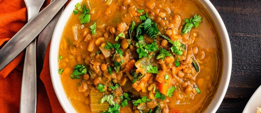Sweet potato and red lentil soup