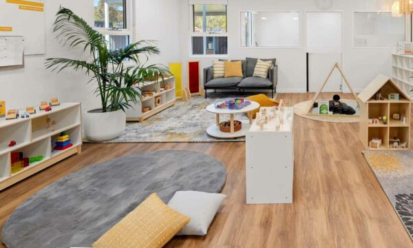 Bright and engaging indoor play area at Guardian Childcare Fairview Park, South Australia, featuring diverse learning zones and natural light.